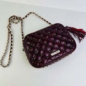 SOLD Rebecca Minkoff Burgundy Quilted Crossbody Gold Tone Chain Strap Bag Charm